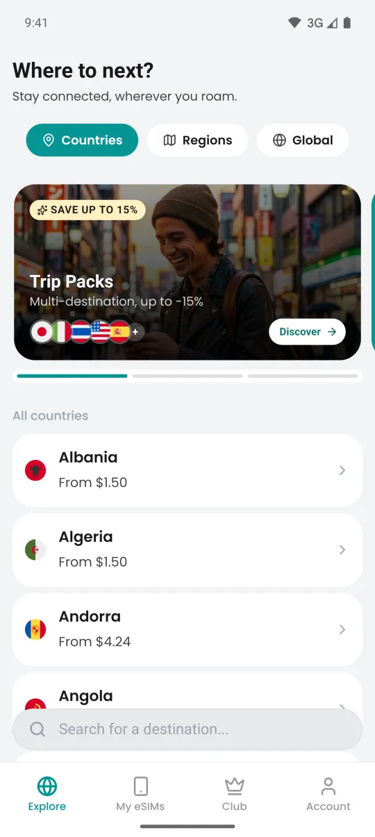 The Simsima app on Android: searching for a destination
