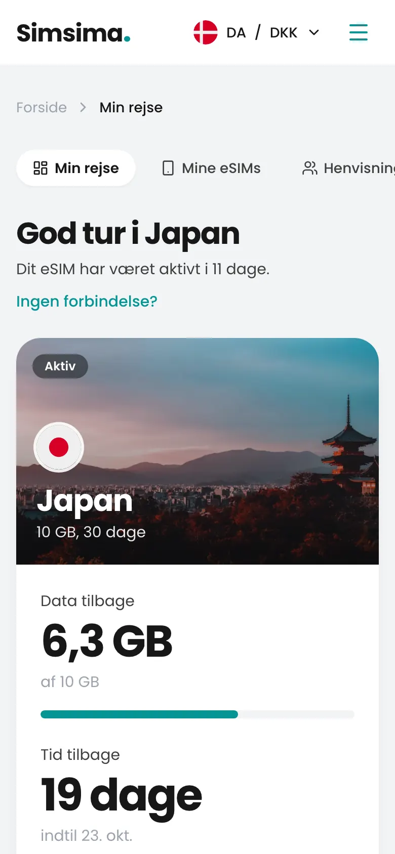 Simsima-konto, 6,3 GB tilbage i Japan