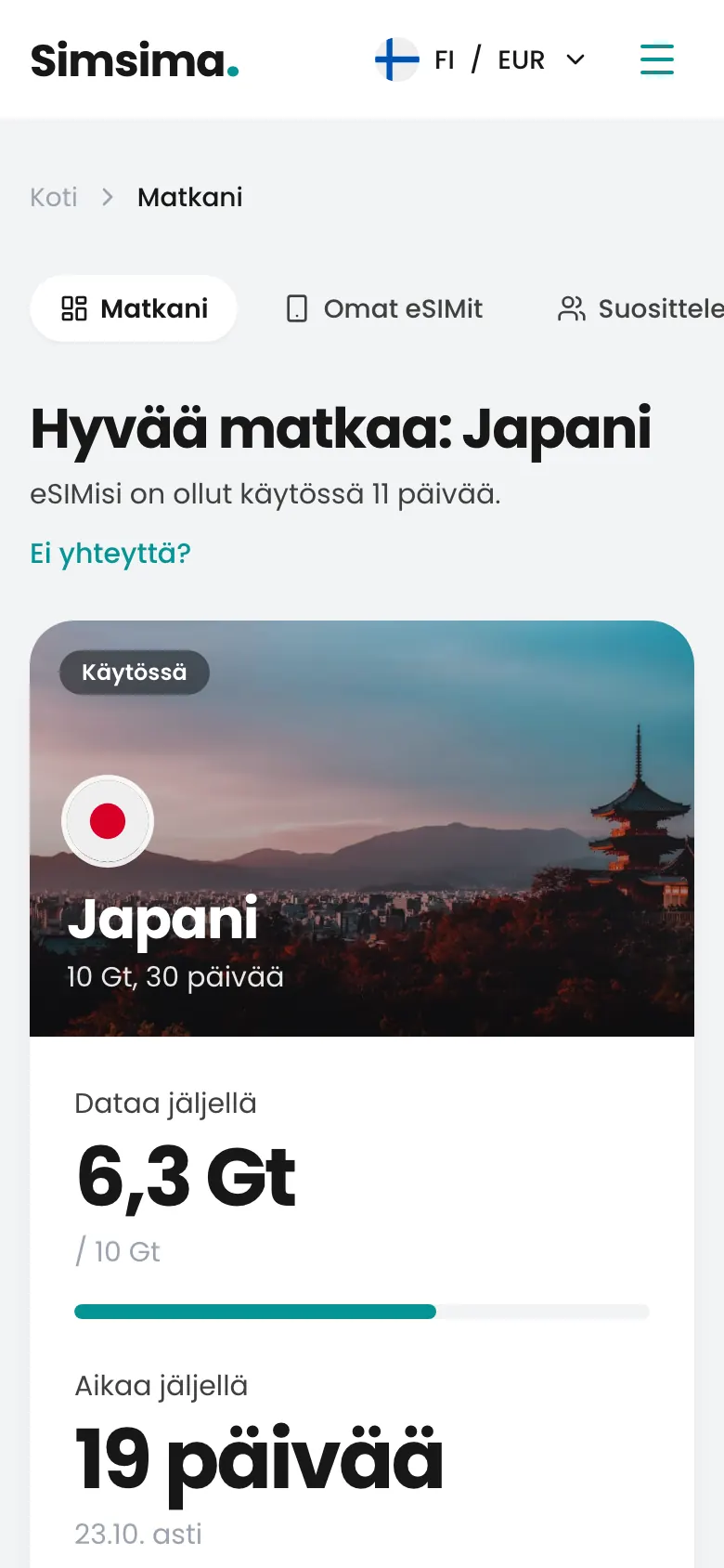 Simsima-tili, 6,3 Gt jäljellä Japanissa