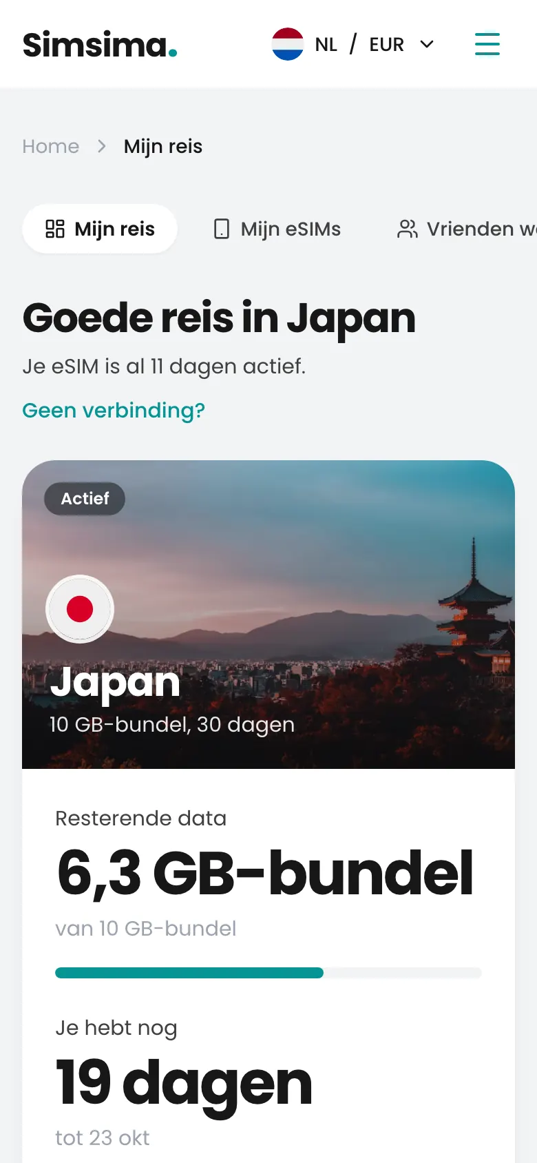 Simsima-account, nog 6,3 GB in Japan