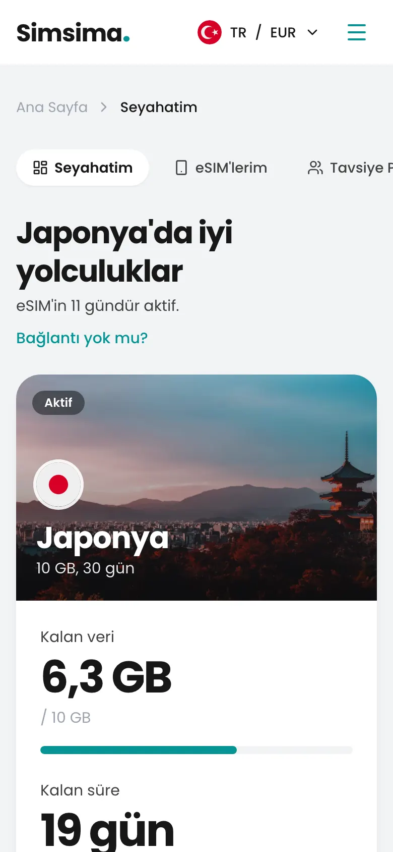 Simsima hesabı, Japonya'da 6,3 GB kaldı