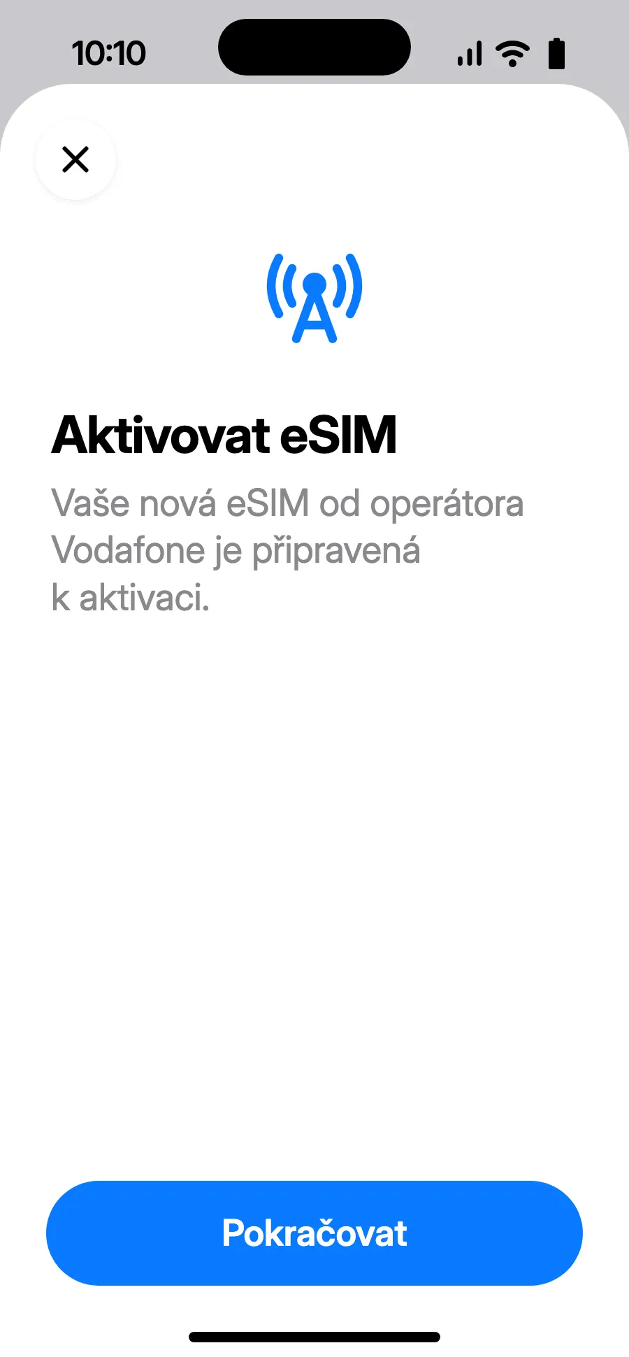 Otevře se „Aktivovat eSIM“: klepni na Pokračovat.