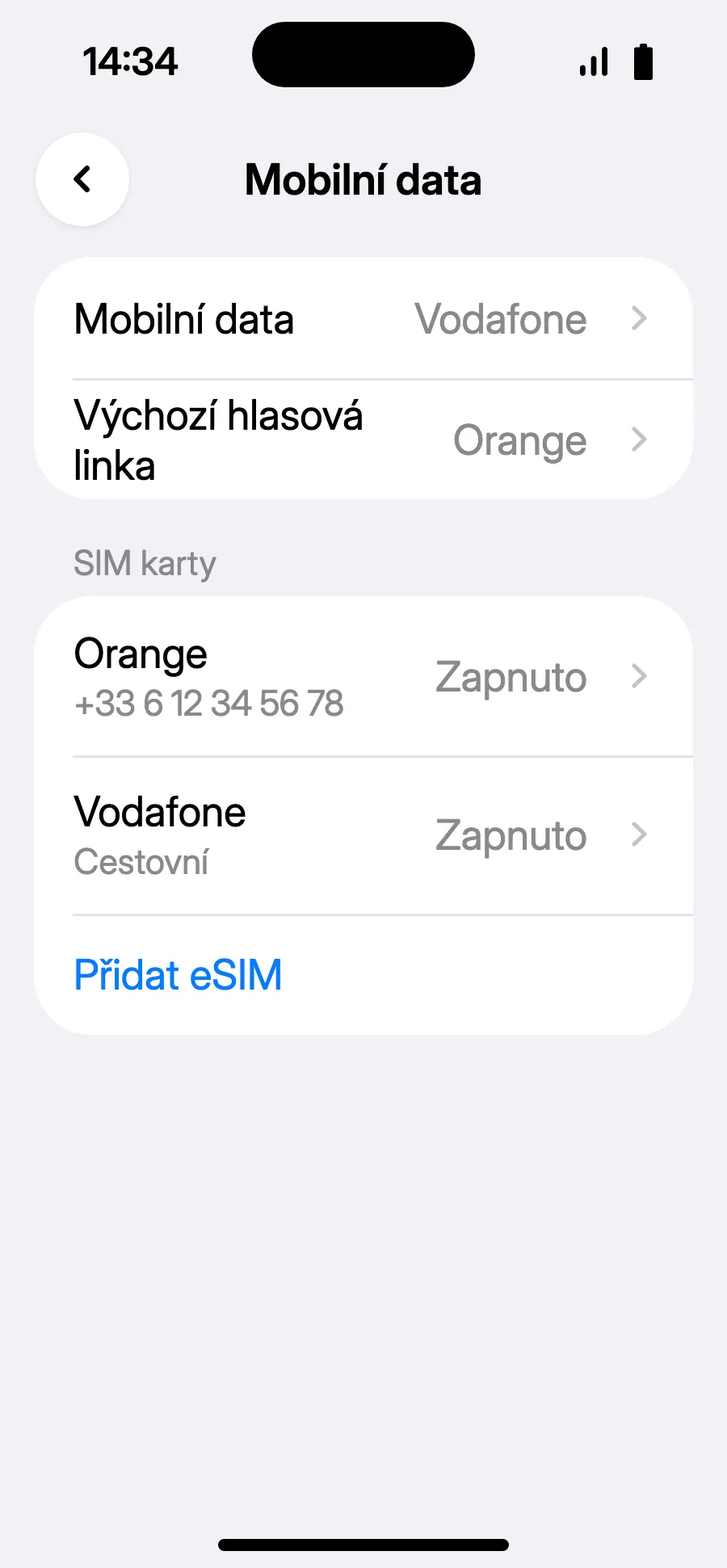 Hotovo: v Mobilních datech je nová eSIM.