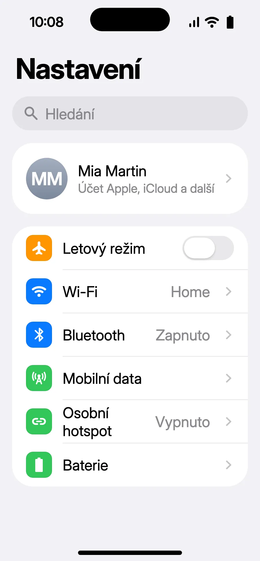 Otevři Nastavení a pak Mobilní data.