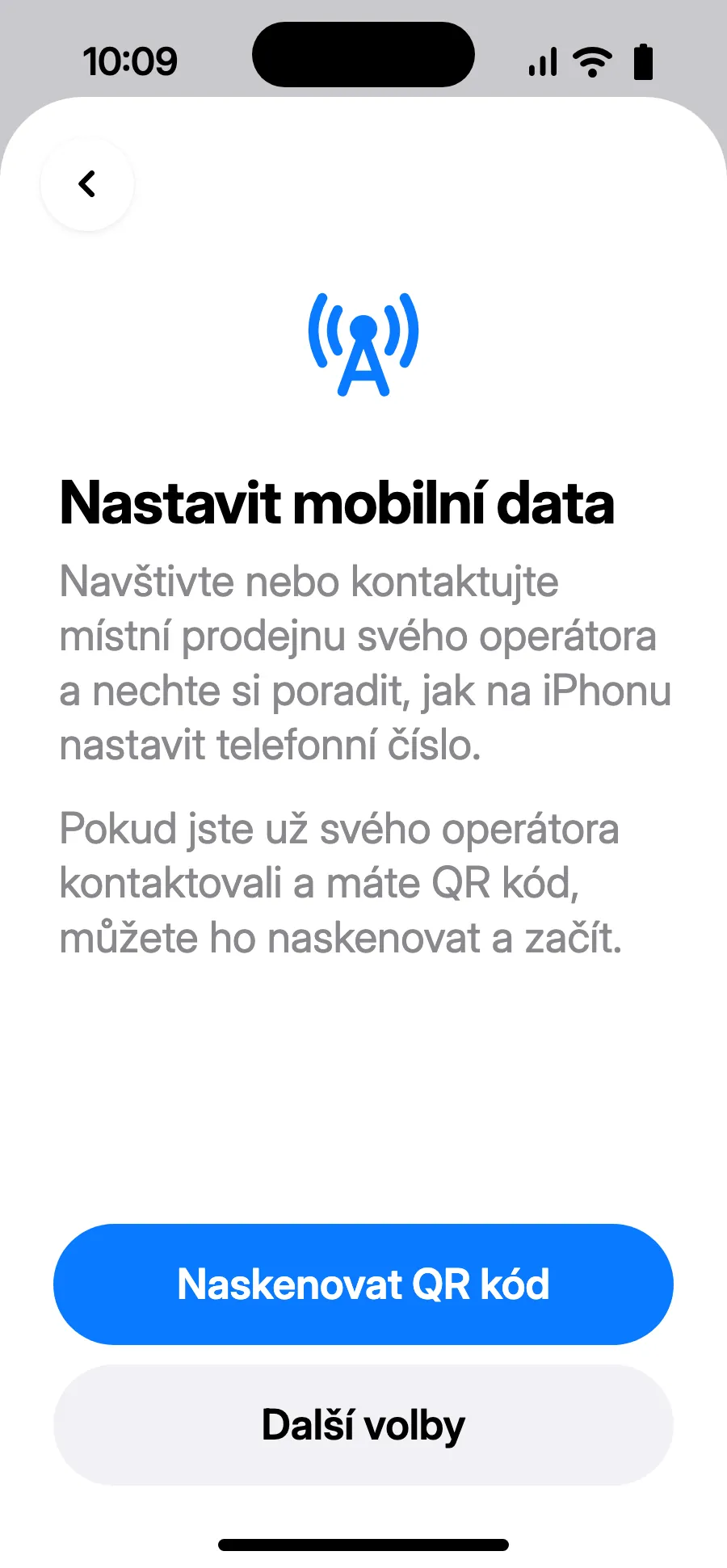 Klepni na „Naskenovat QR kód“ a naskenuj QR kód, který ti po nákupu pošleme e-mailem (najdeš ho i ve svém účtu).