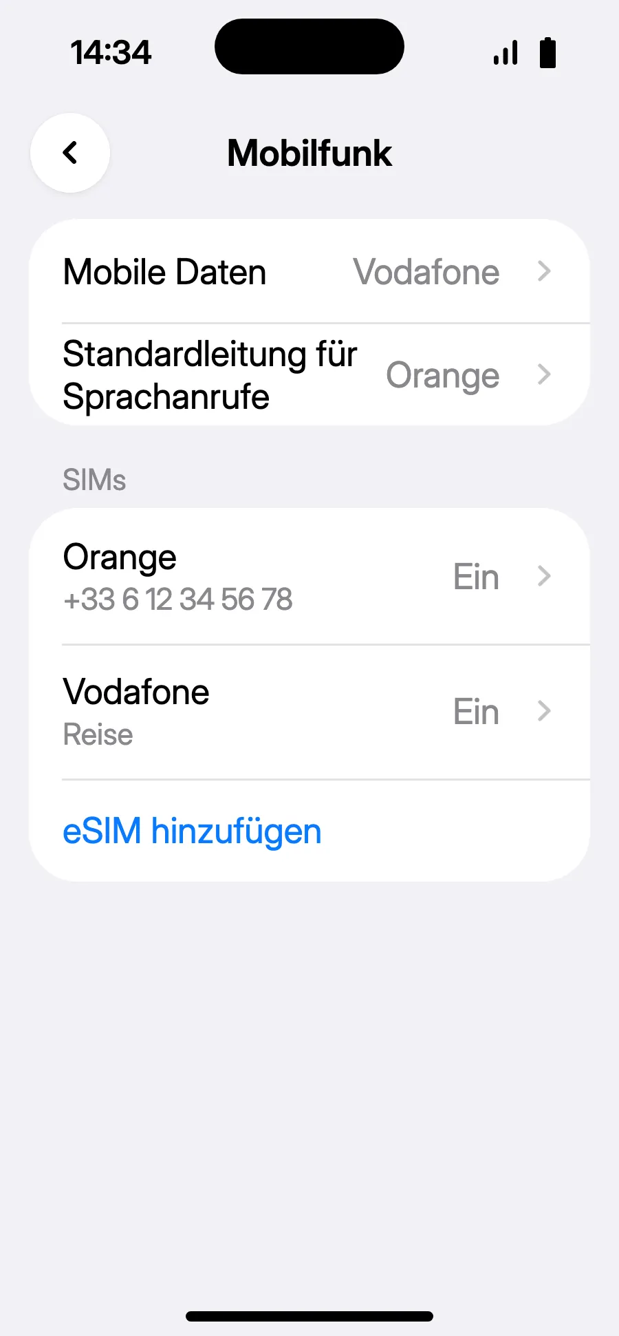 Fertig: Unter Mobile Daten steht die neue eSIM.