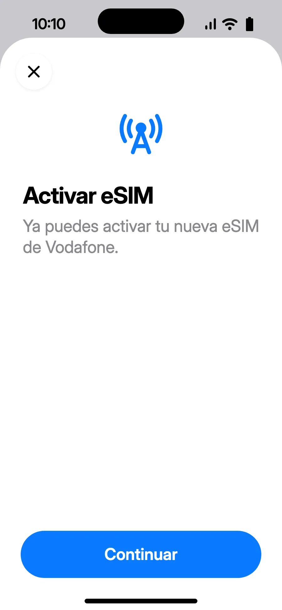 Se abre «Activar eSIM»: toca Continuar.