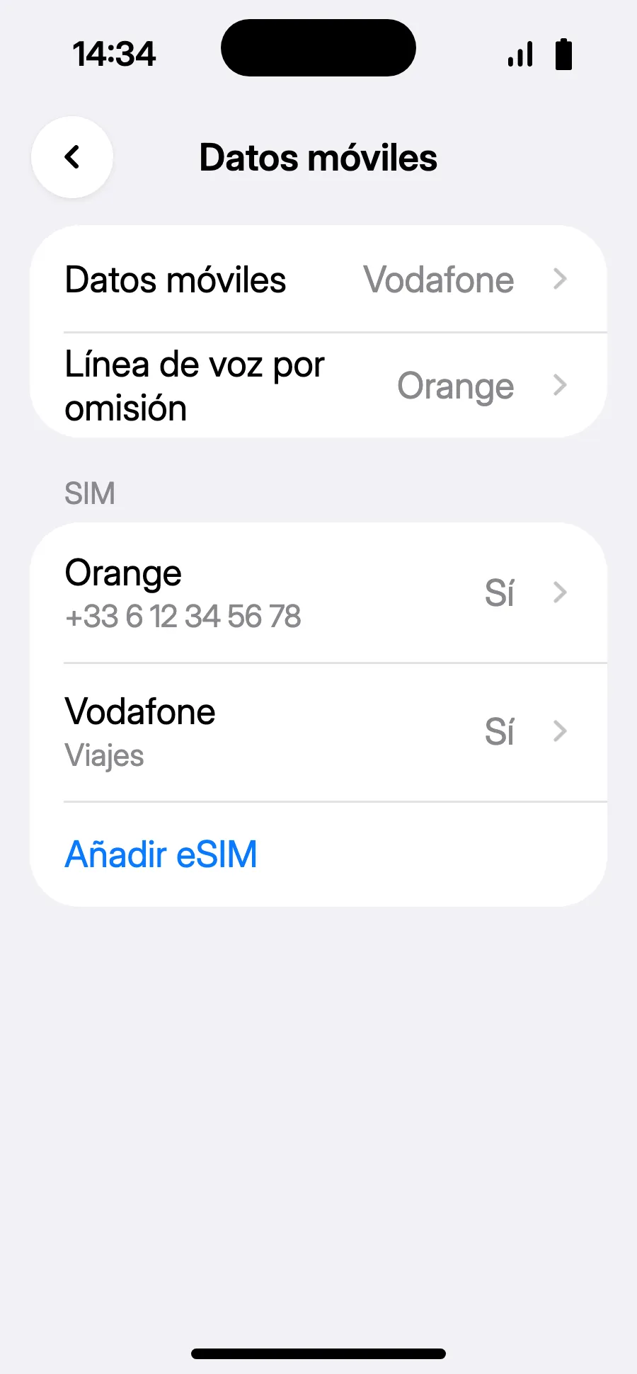 Listo: Datos móviles muestra la nueva eSIM.