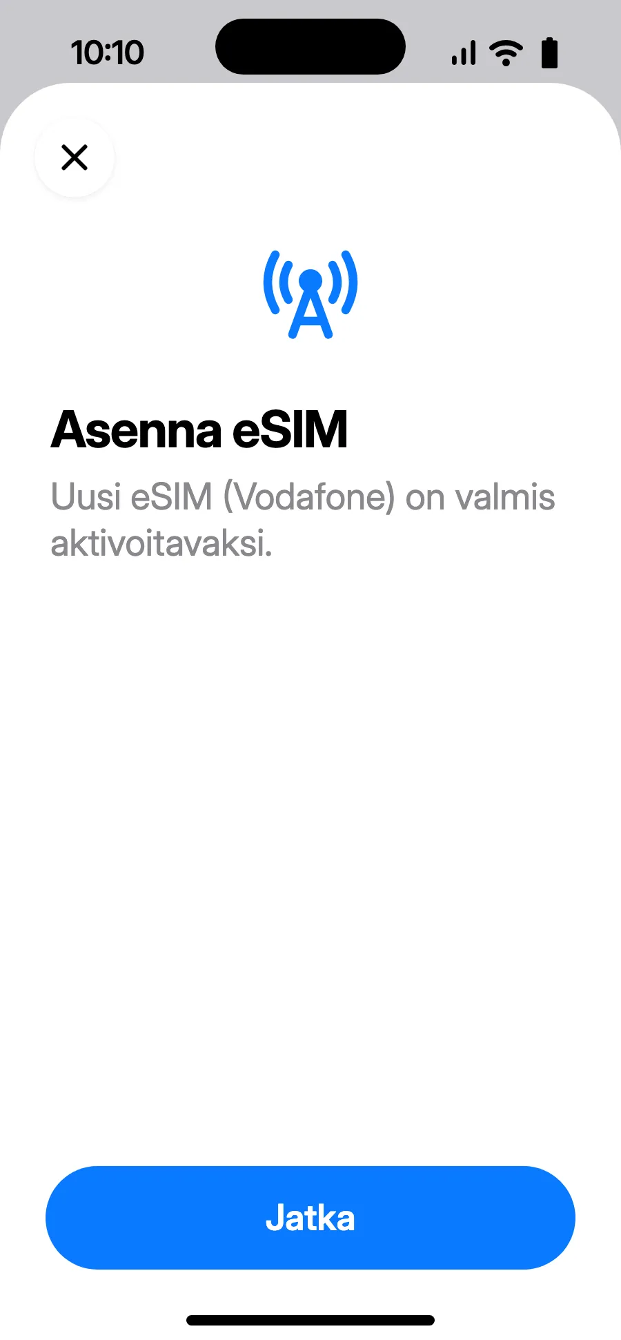 ”Aktivoi eSIM” avautuu: napauta Jatka.