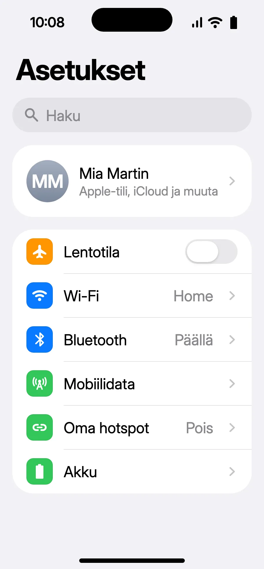 Avaa Asetukset ja sitten Mobiilidata.
