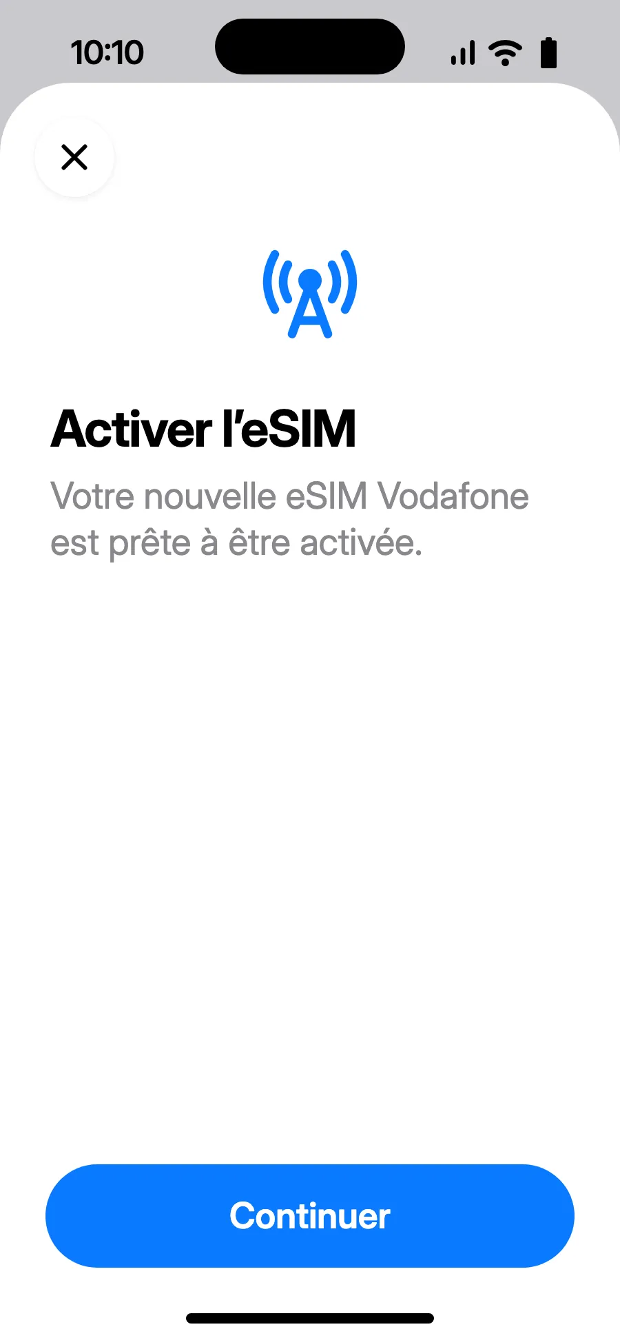 « Activer l’eSIM » s'ouvre : touchez Continuer.