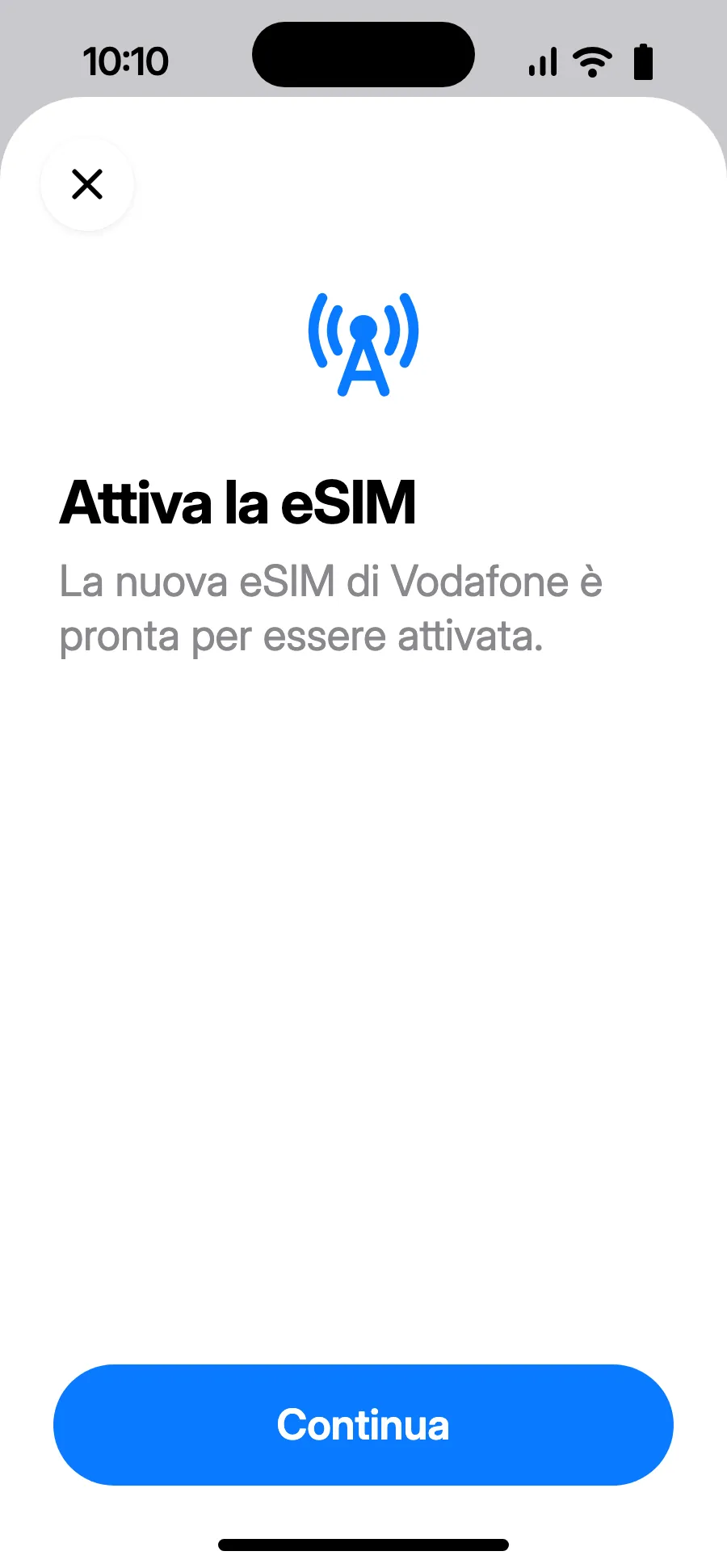 Si apre «Attiva la eSIM»: tocca Continua.