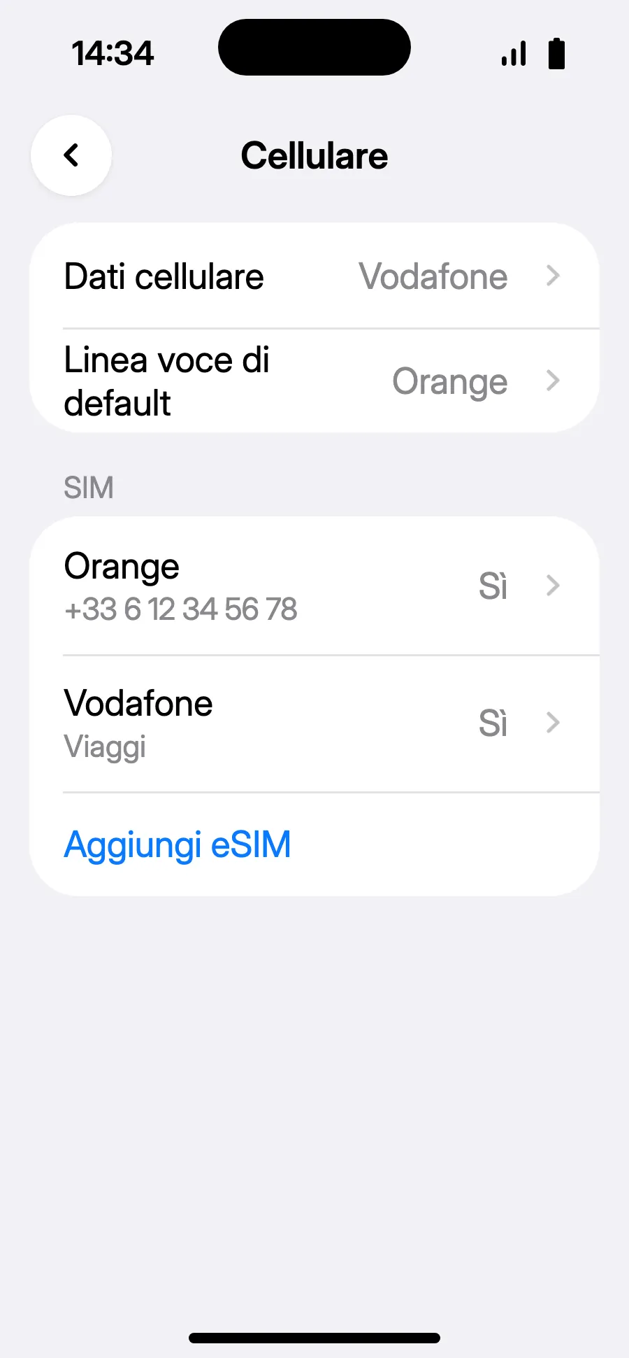 Fatto: in dati cellulare compare la nuova eSIM.