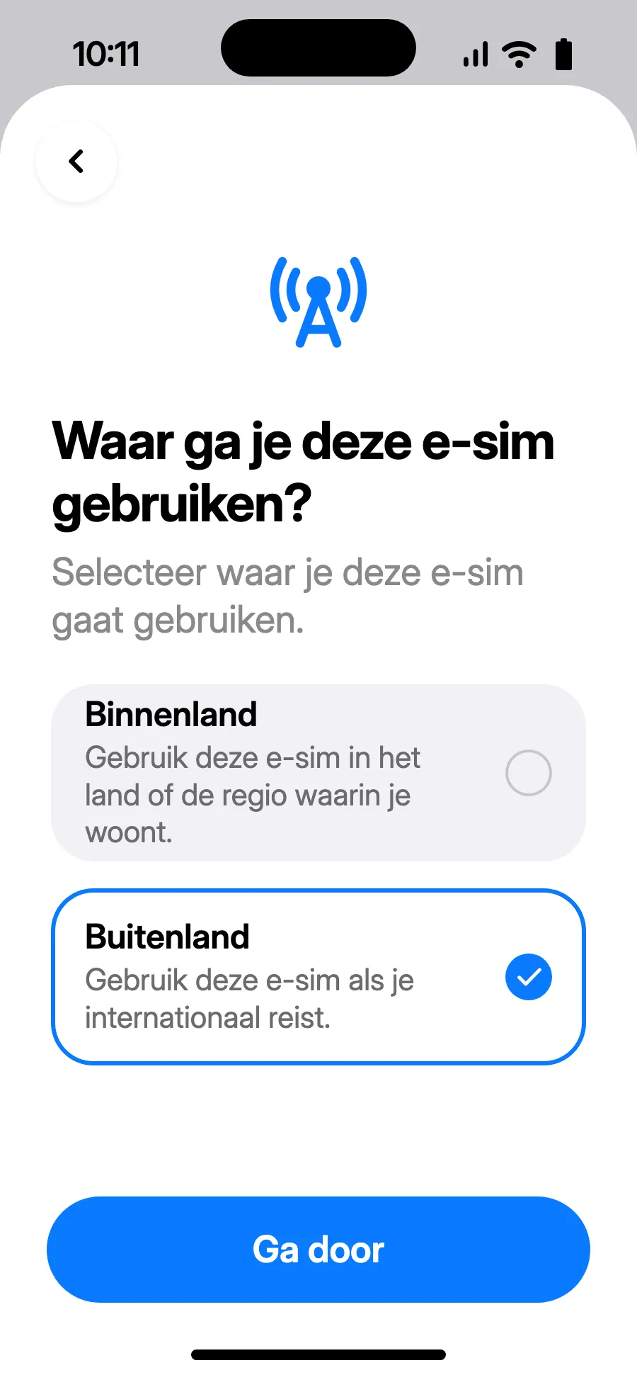 Kies ‘Buitenland’ en tik op Ga door.