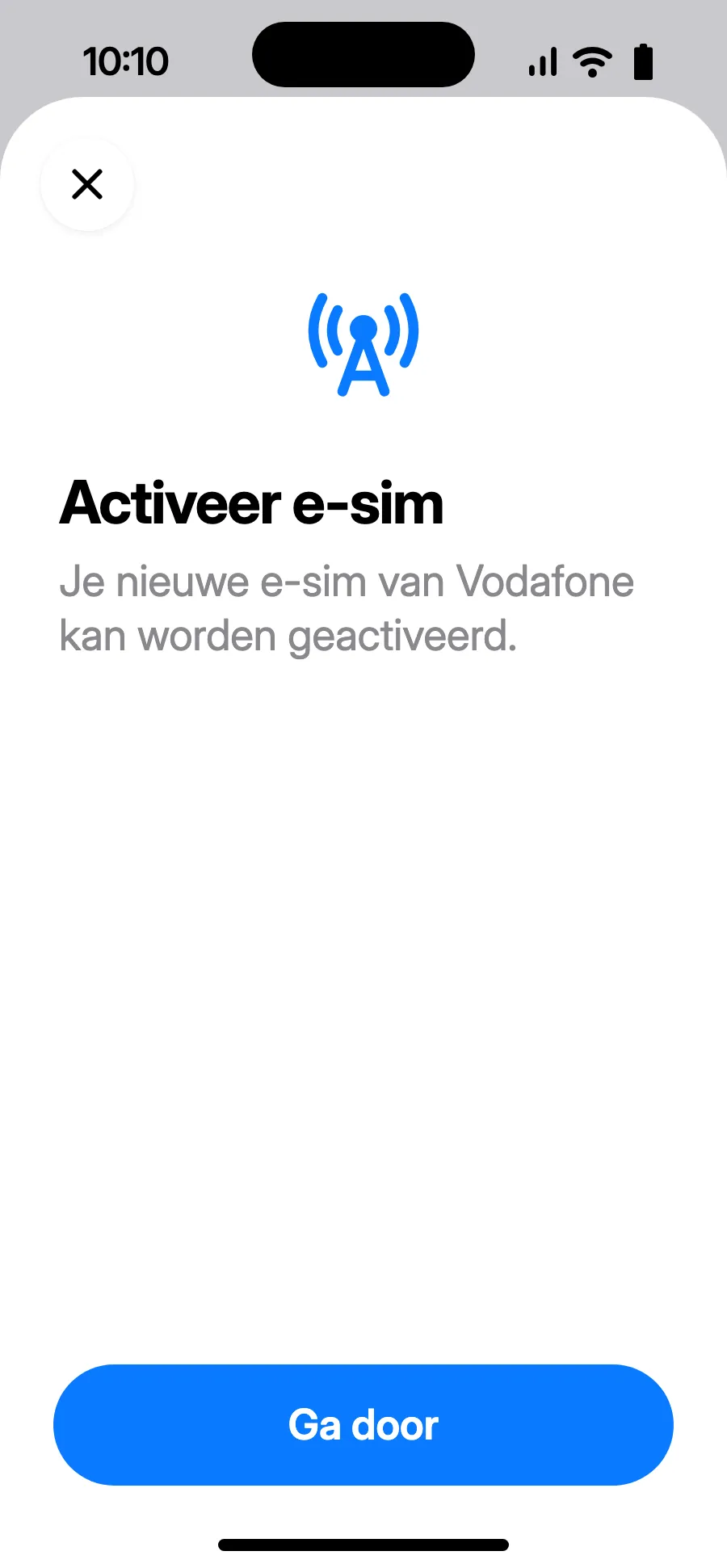 ‘Activeer e‑sim’ opent: tik op Ga door.