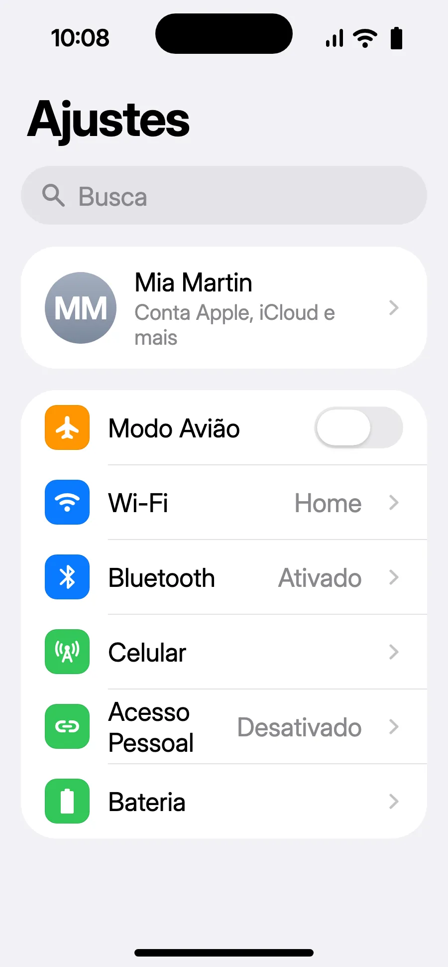 Abra Ajustes e depois Celular.