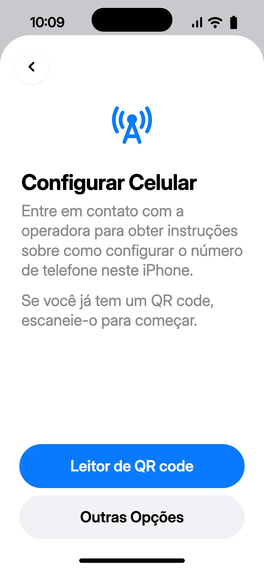 Toque em “Leitor de QR code” e escaneie o código QR que enviamos por e-mail após a compra (ele também fica na sua conta).
