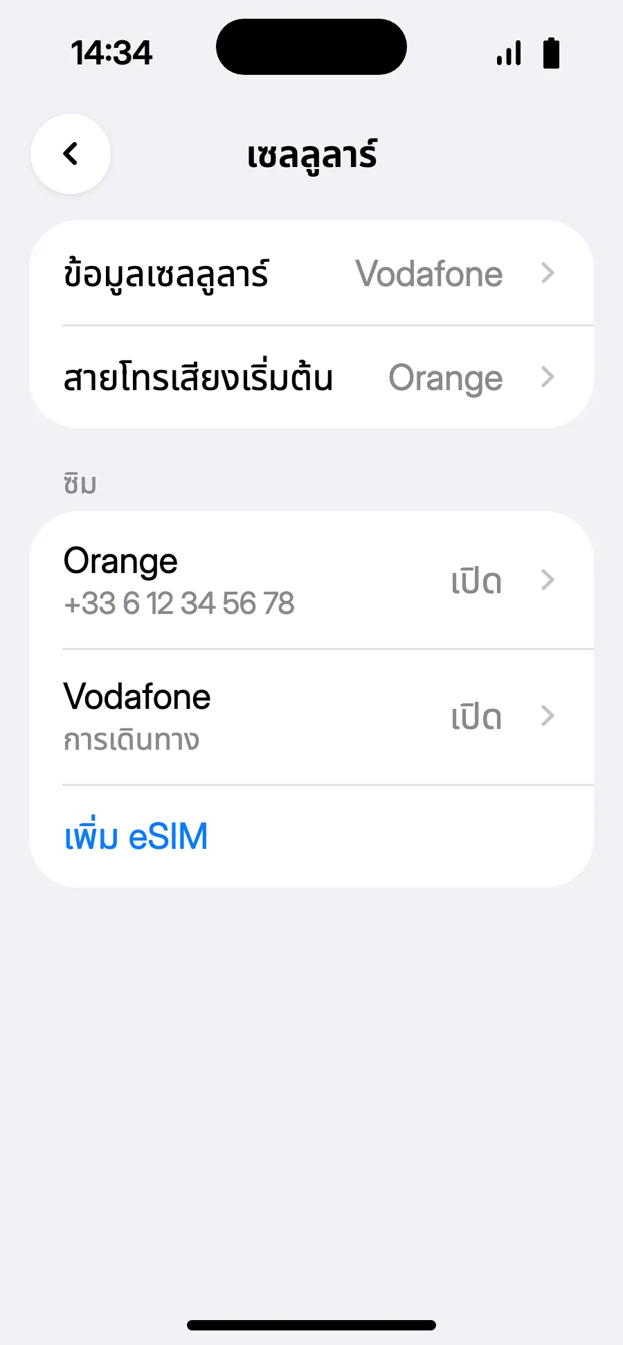 เรียบร้อย: ข้อมูลเซลลูลาร์แสดง eSIM ใหม่แล้ว
