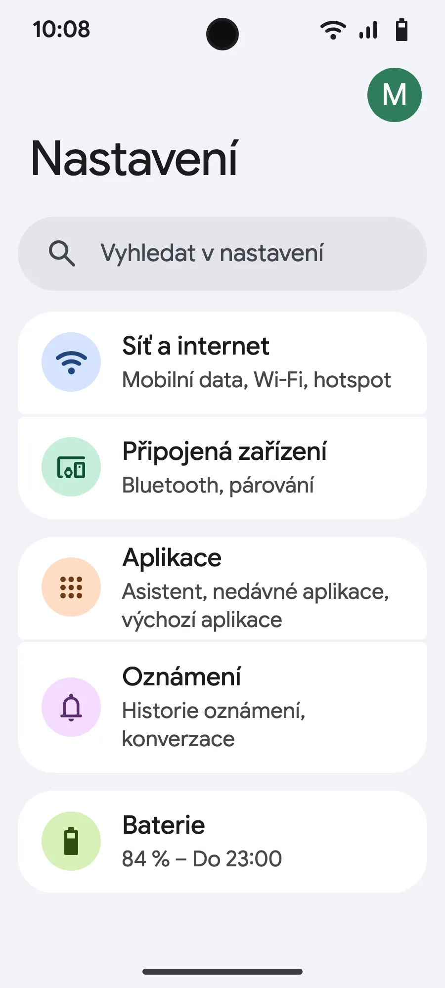 Otevři Nastavení a pak Síť a internet.