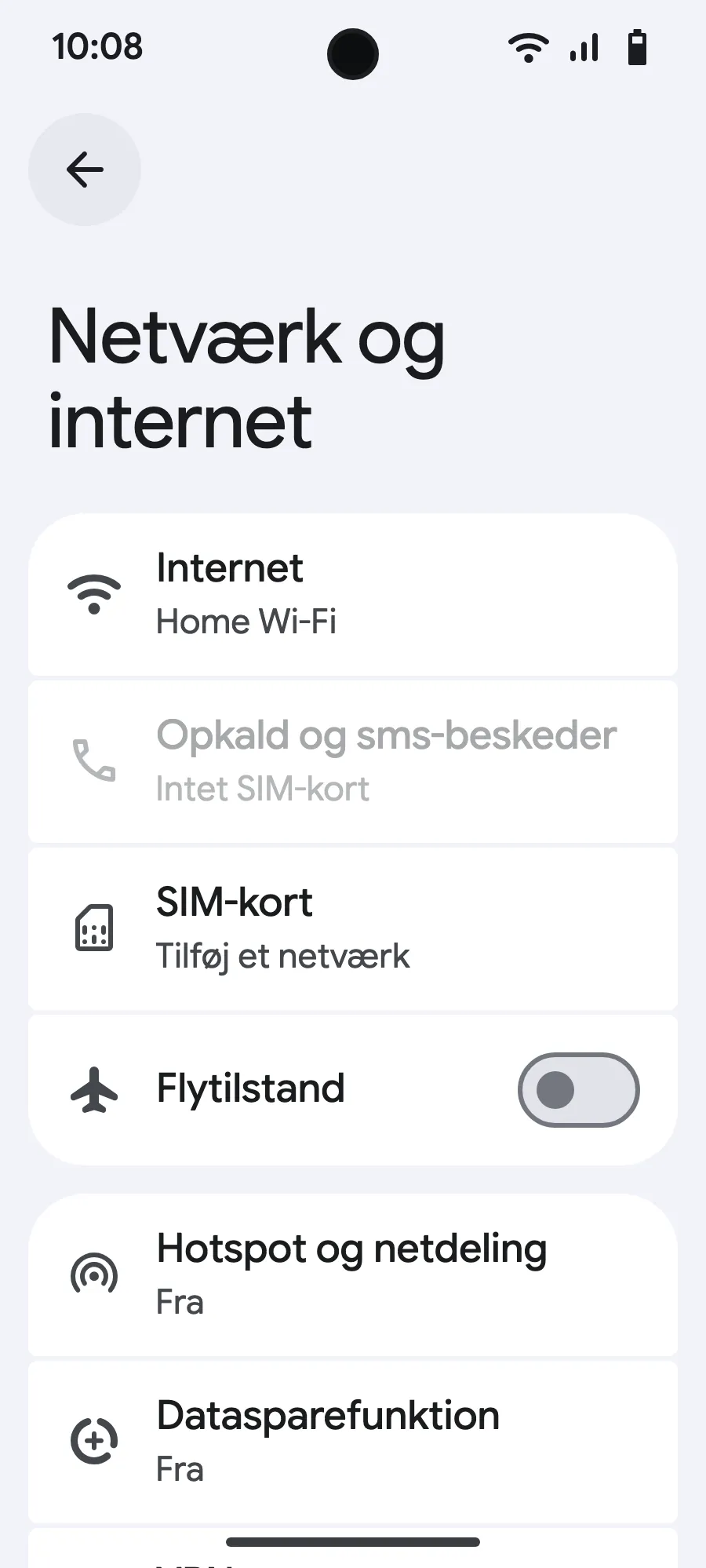 Tryk på “SIM-kort” (Tilføj et netværk).