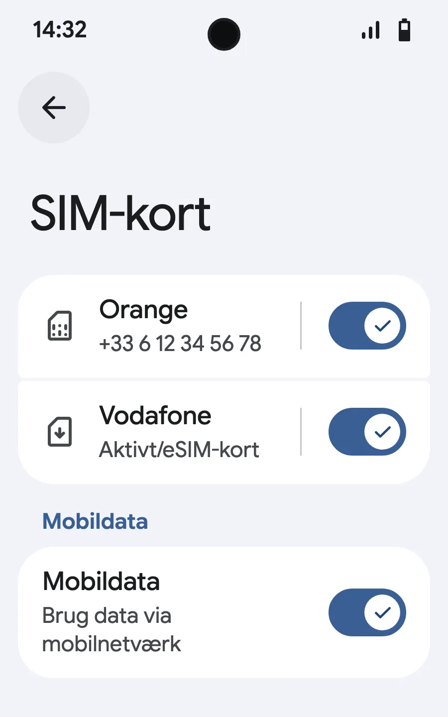 Slå mobildata til for det nye eSIM.