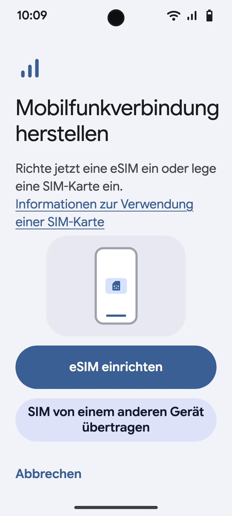 Tippe auf „eSIM einrichten“.