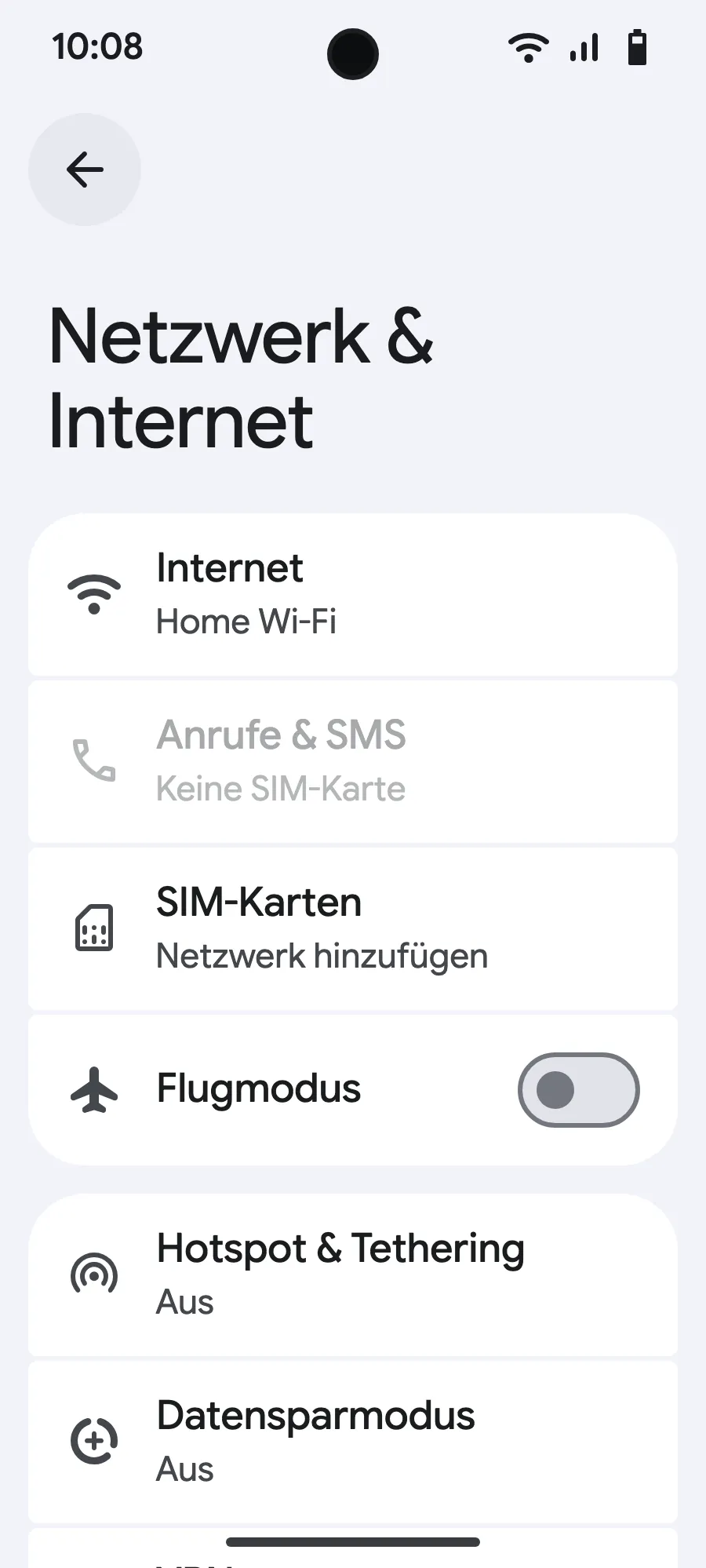 Tippe auf „SIM-Karten“ (Netzwerk hinzufügen).