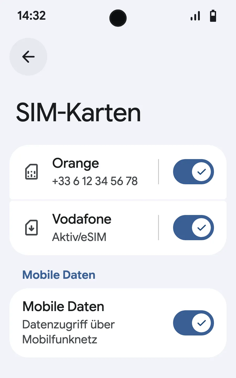 Aktiviere mobile Daten für die neue eSIM.