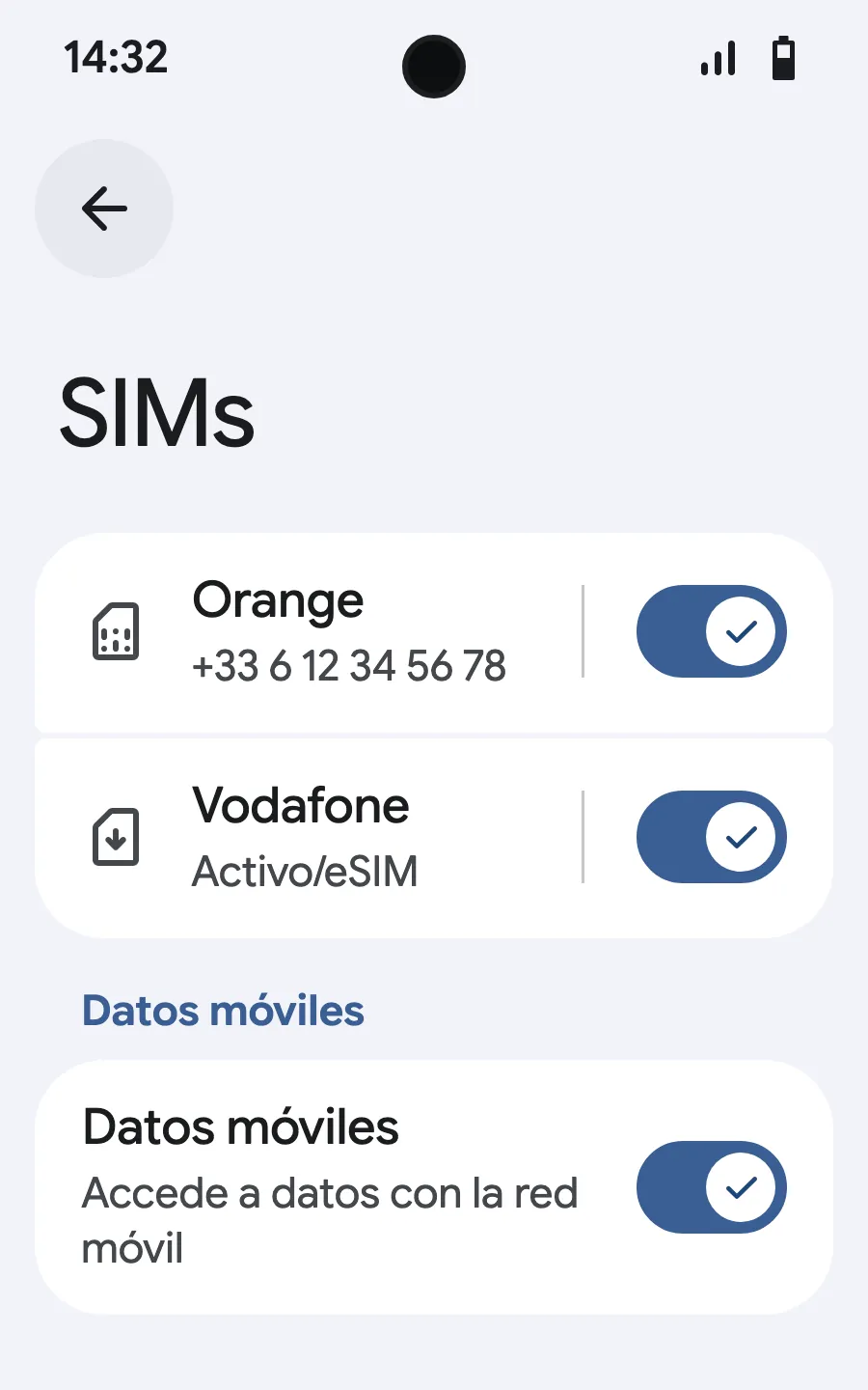 Activa los datos móviles en la nueva eSIM.