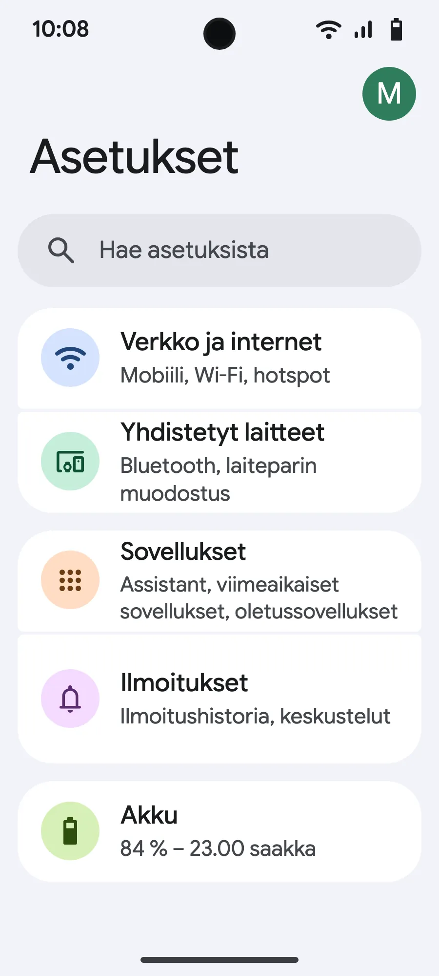 Avaa Asetukset ja sitten Verkko ja internet.