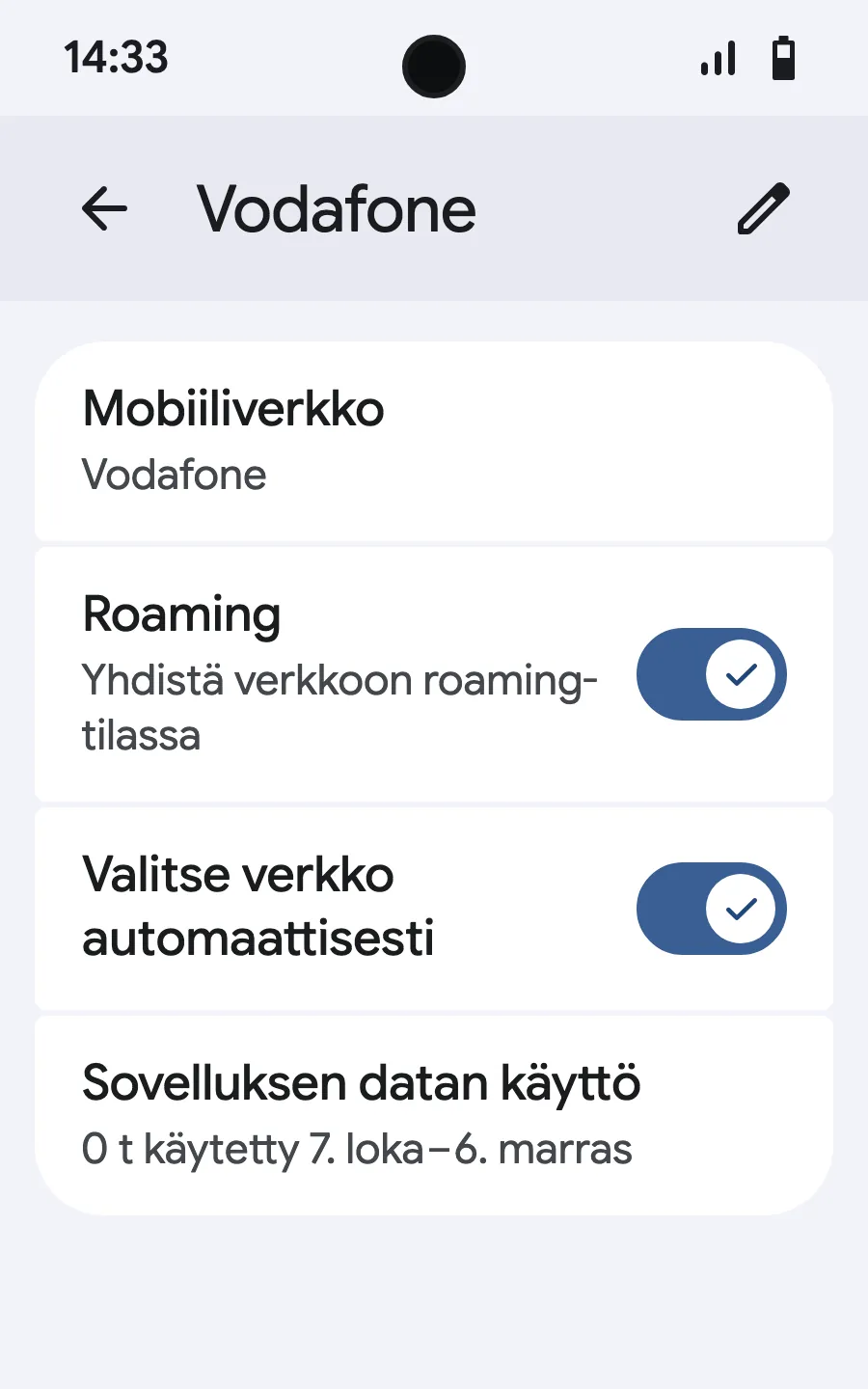Laita verkkovierailu päälle. Jos mikään ei lataudu, poista automaattinen verkon valinta ja valitse verkko käsin.