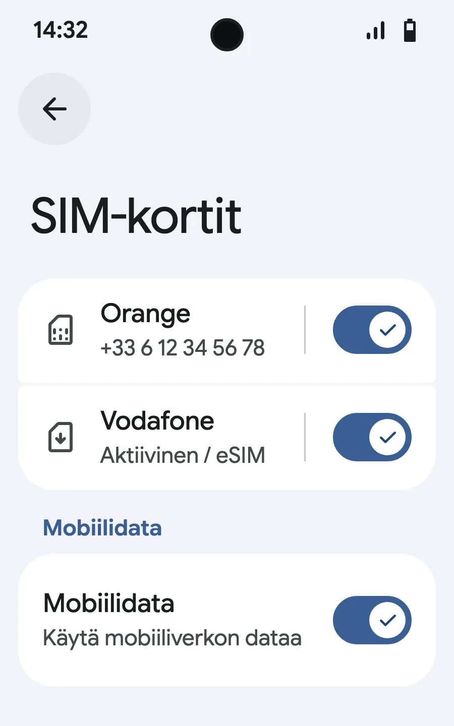 Laita mobiilidata päälle uudelle eSIMille.