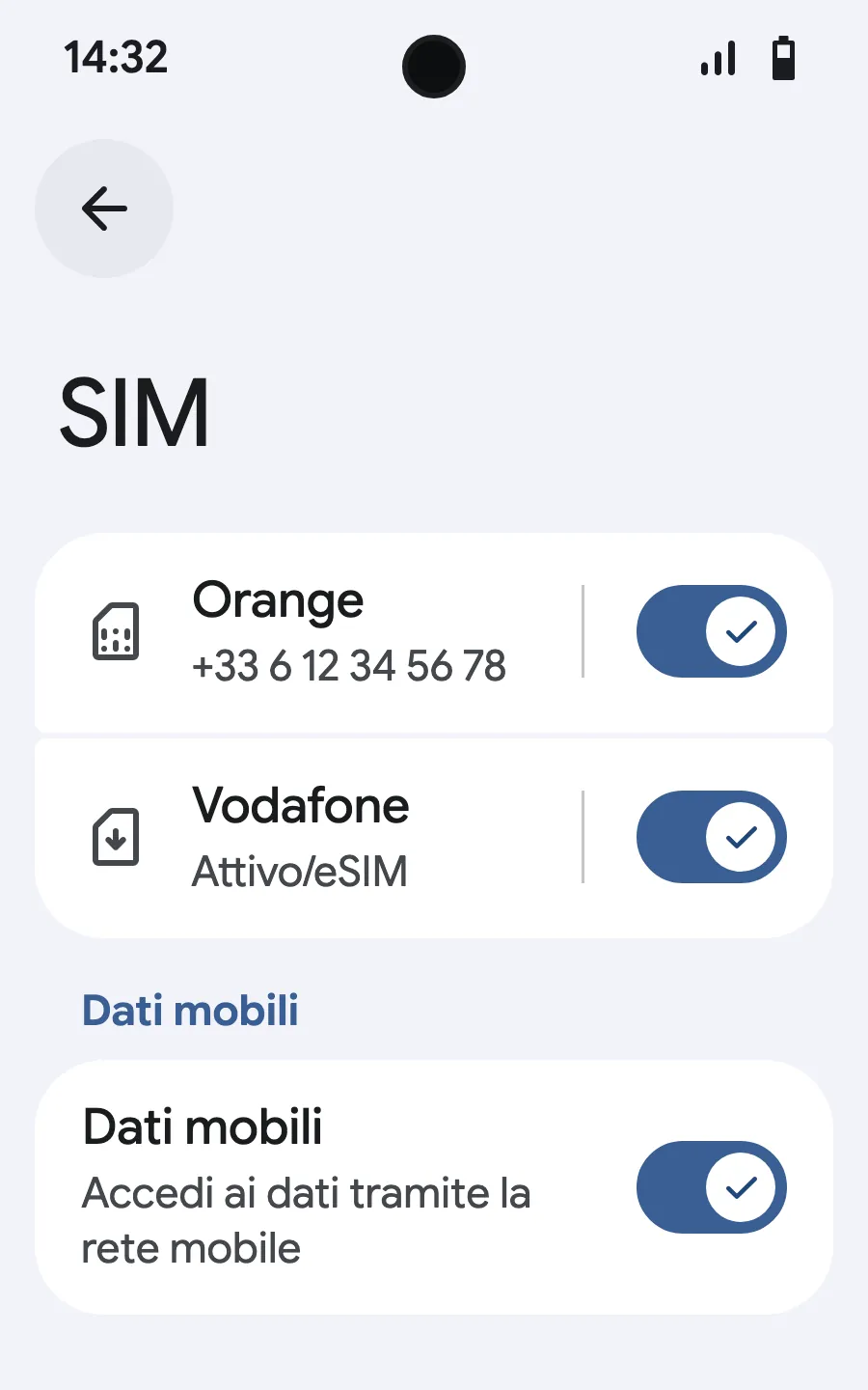 Attiva i dati mobili sulla nuova eSIM.
