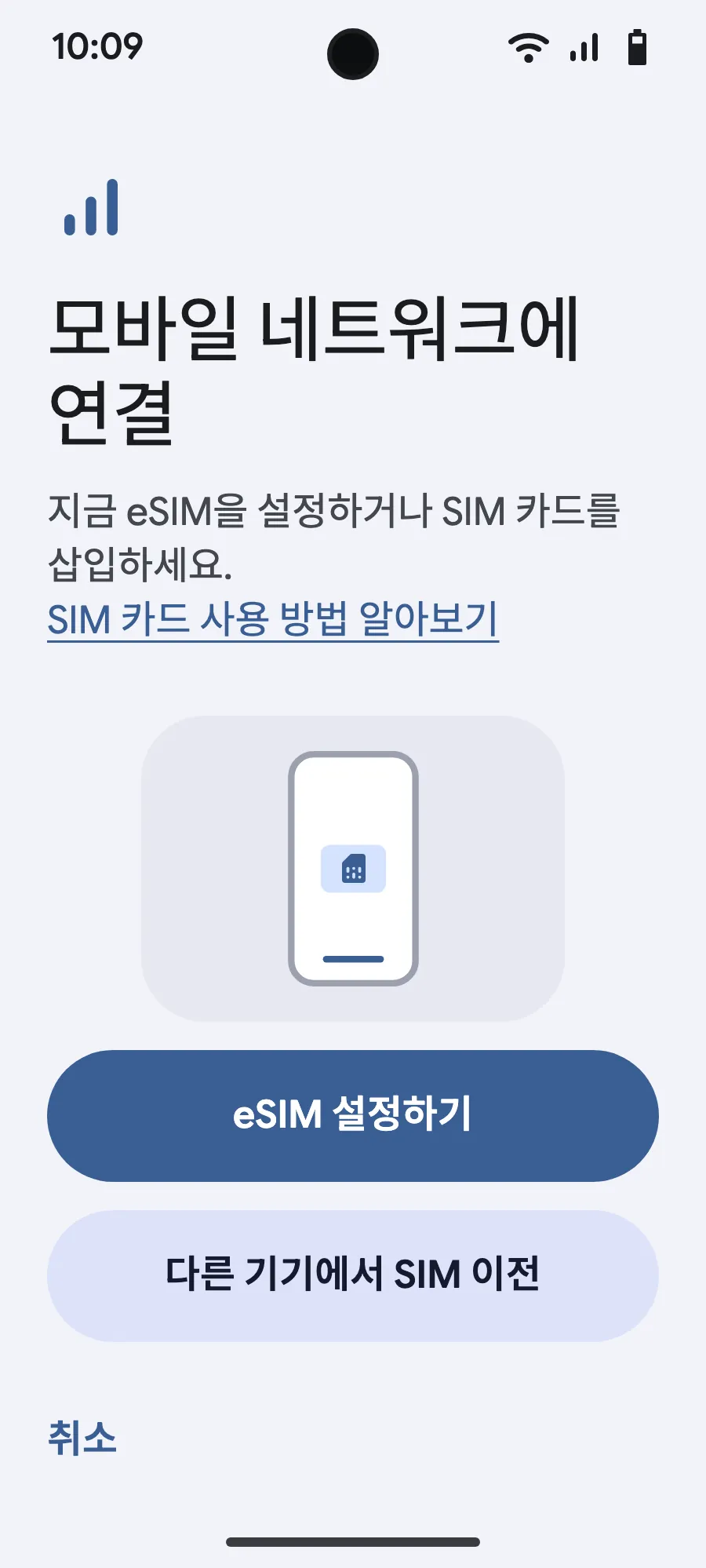 ‘eSIM 설정하기’를 탭하세요.