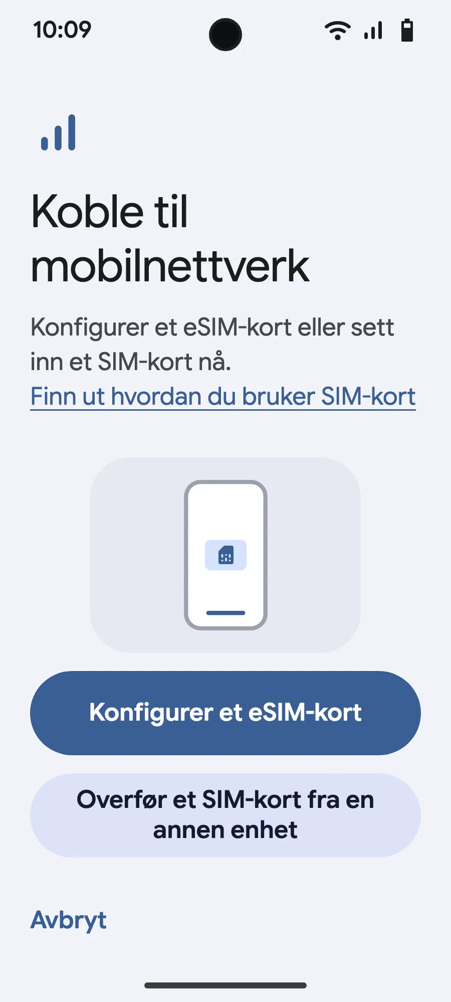 Trykk på «Konfigurer et eSIM-kort».