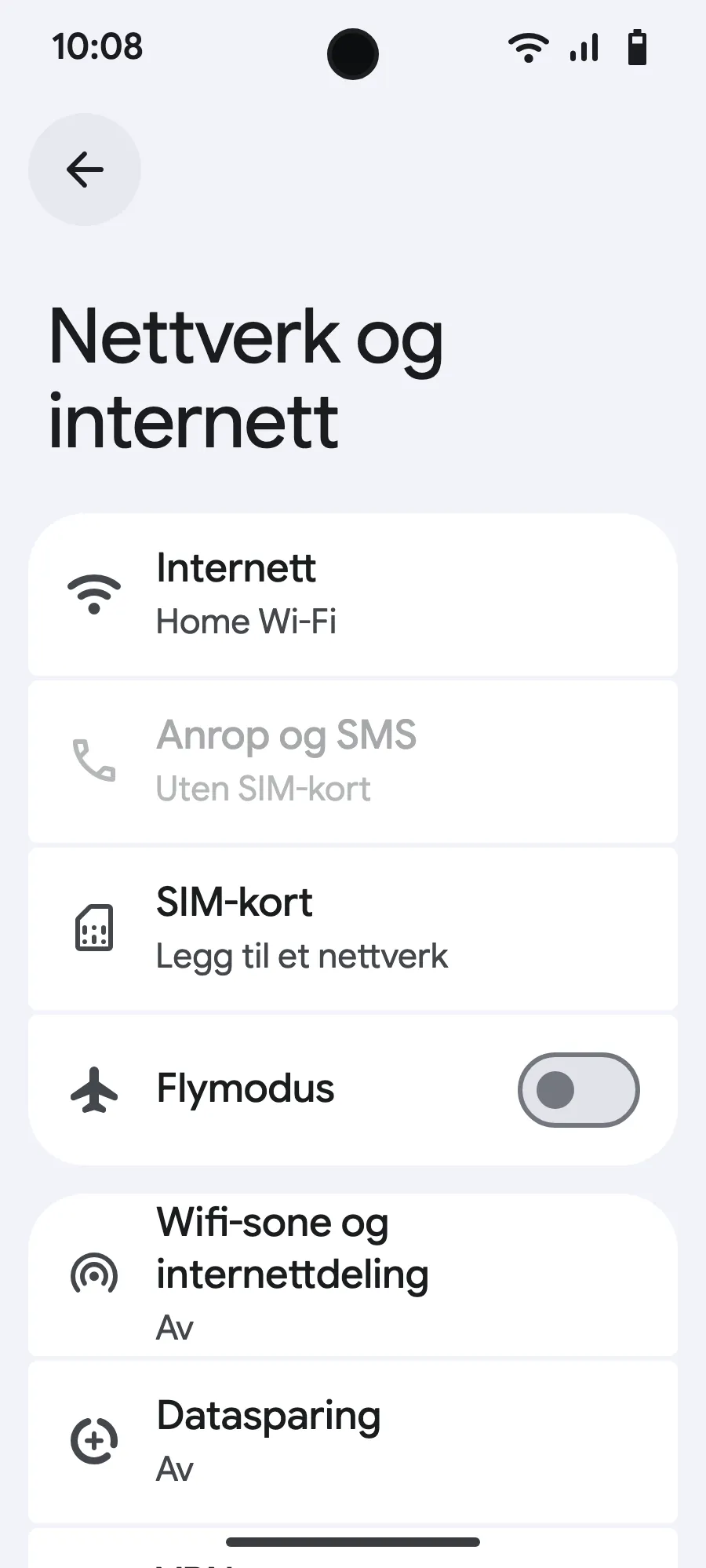 Trykk på «SIM-kort» (Legg til et nettverk).