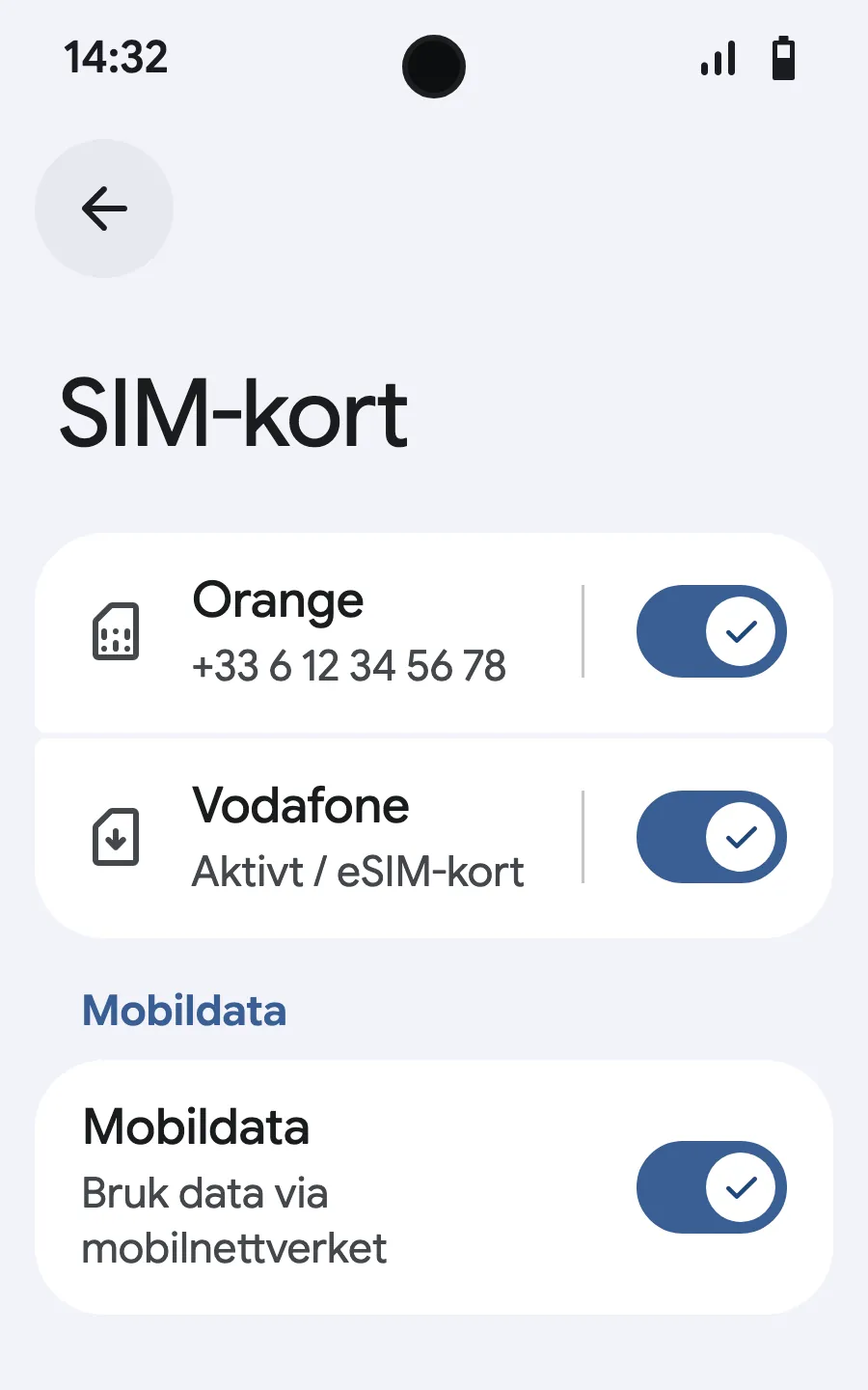 Slå på mobildata for det nye eSIM-et.