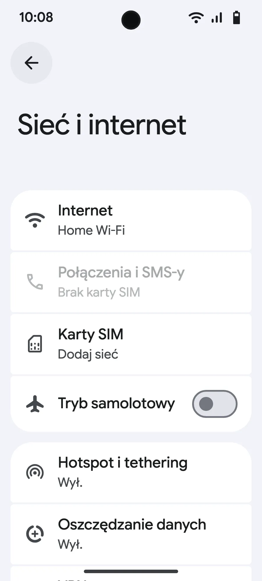 Stuknij „Karty SIM” (Dodaj sieć).