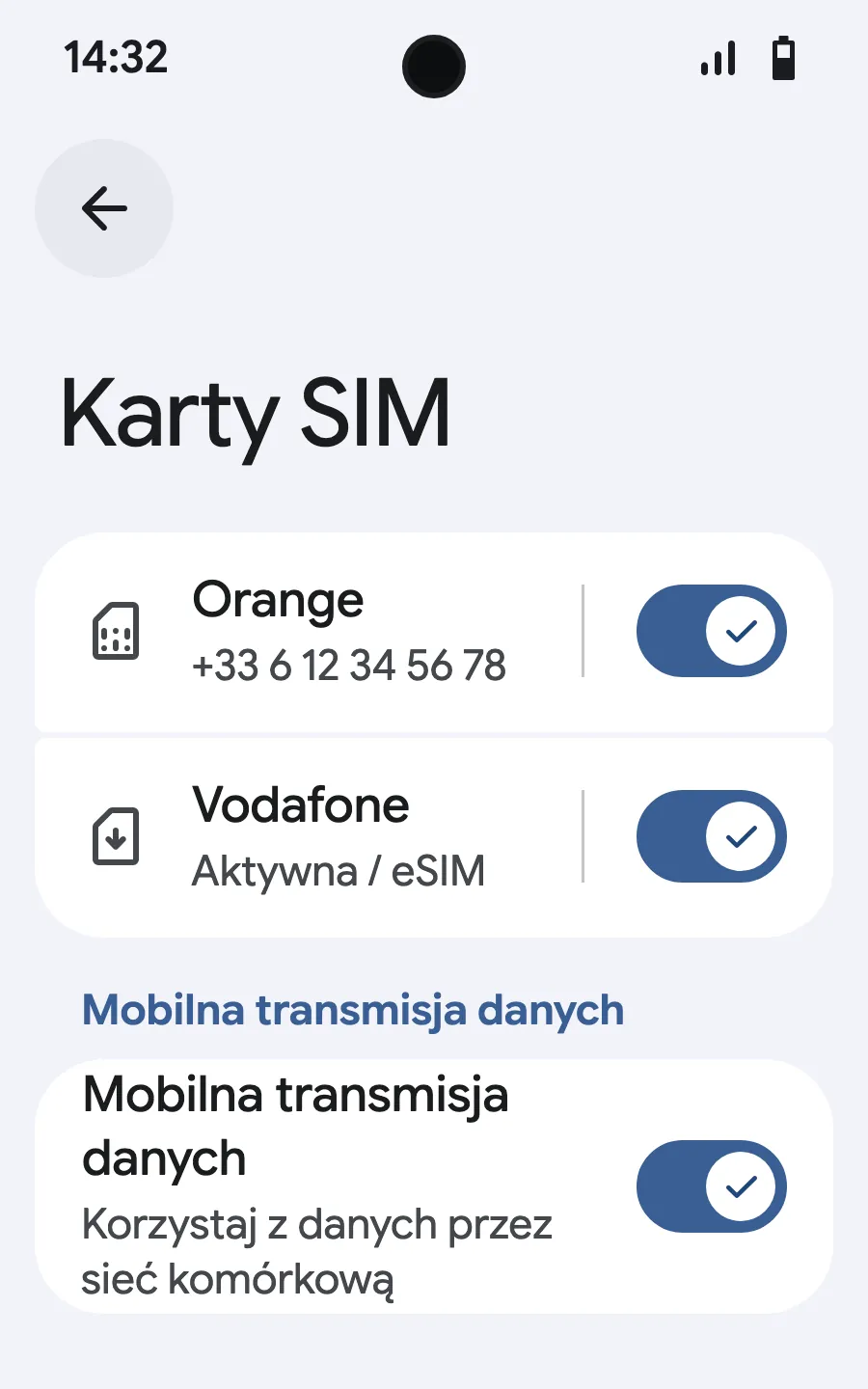 Włącz dane komórkowe dla nowej eSIM.