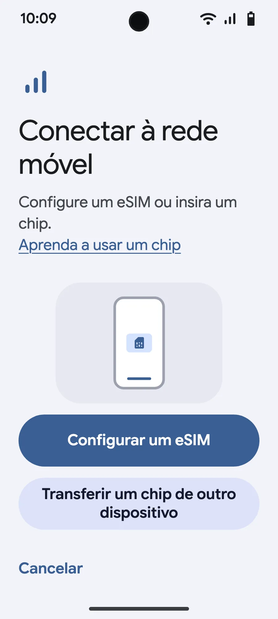 Toque em “Configurar um eSIM”.