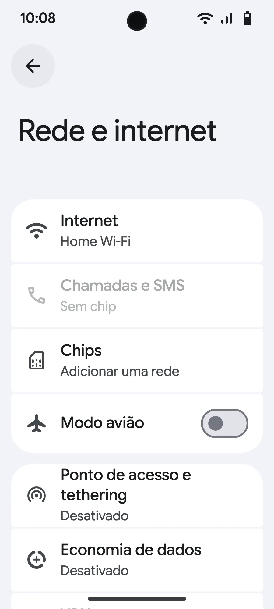 Toque em “Chips” (Adicionar uma rede).