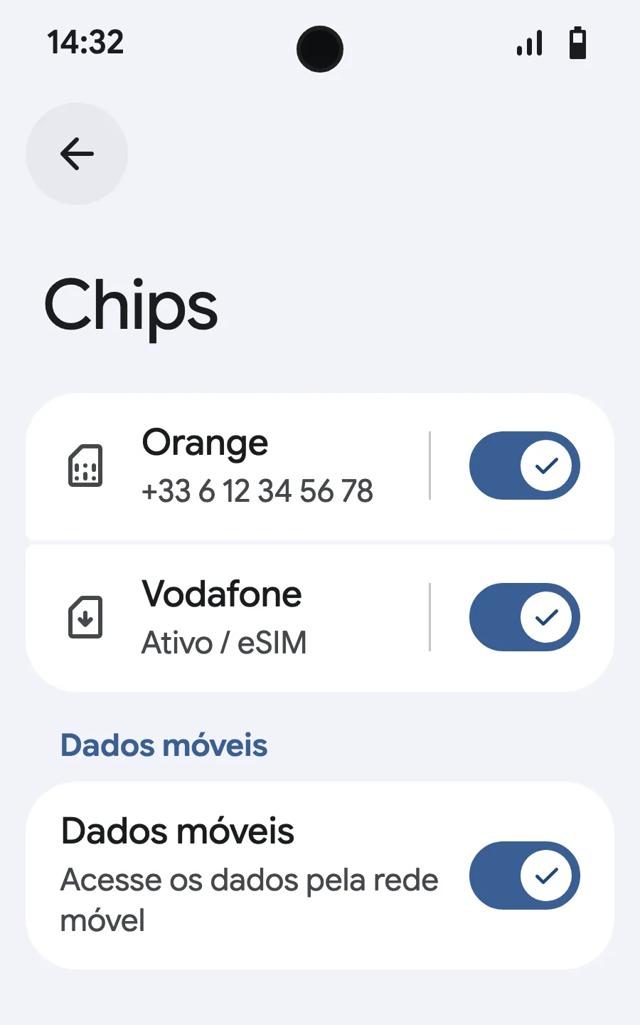 Ative os dados móveis no novo eSIM.