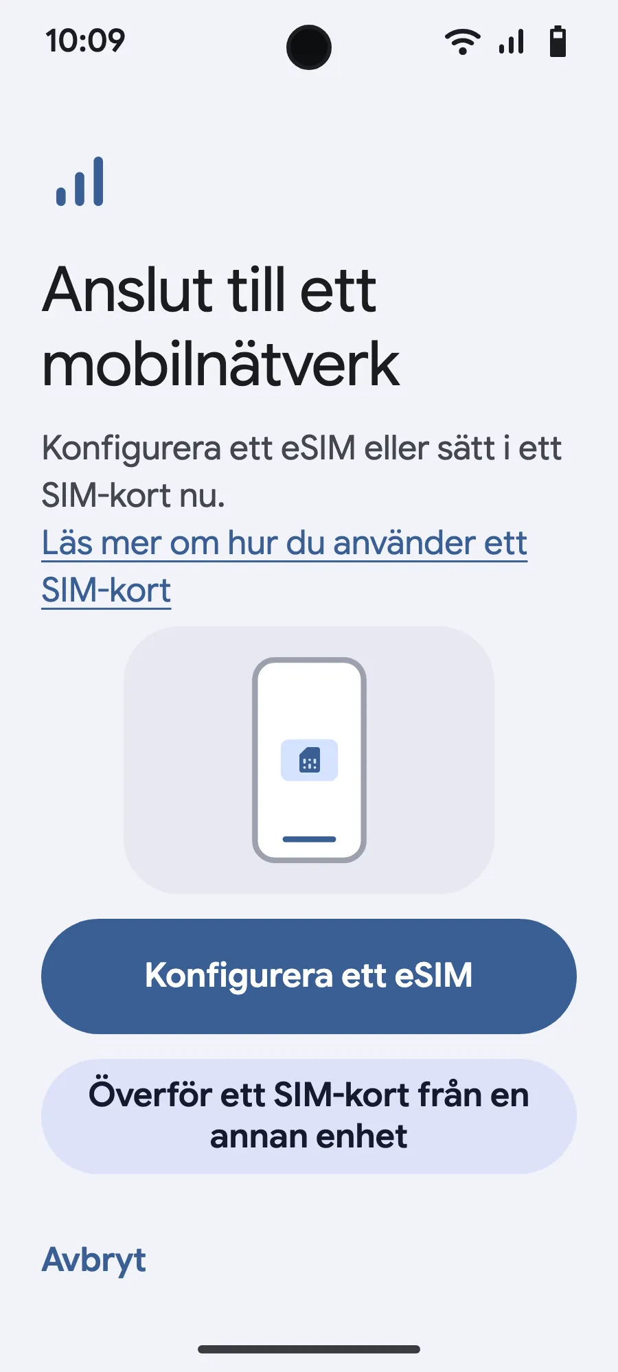 Tryck på ”Konfigurera ett eSIM”.
