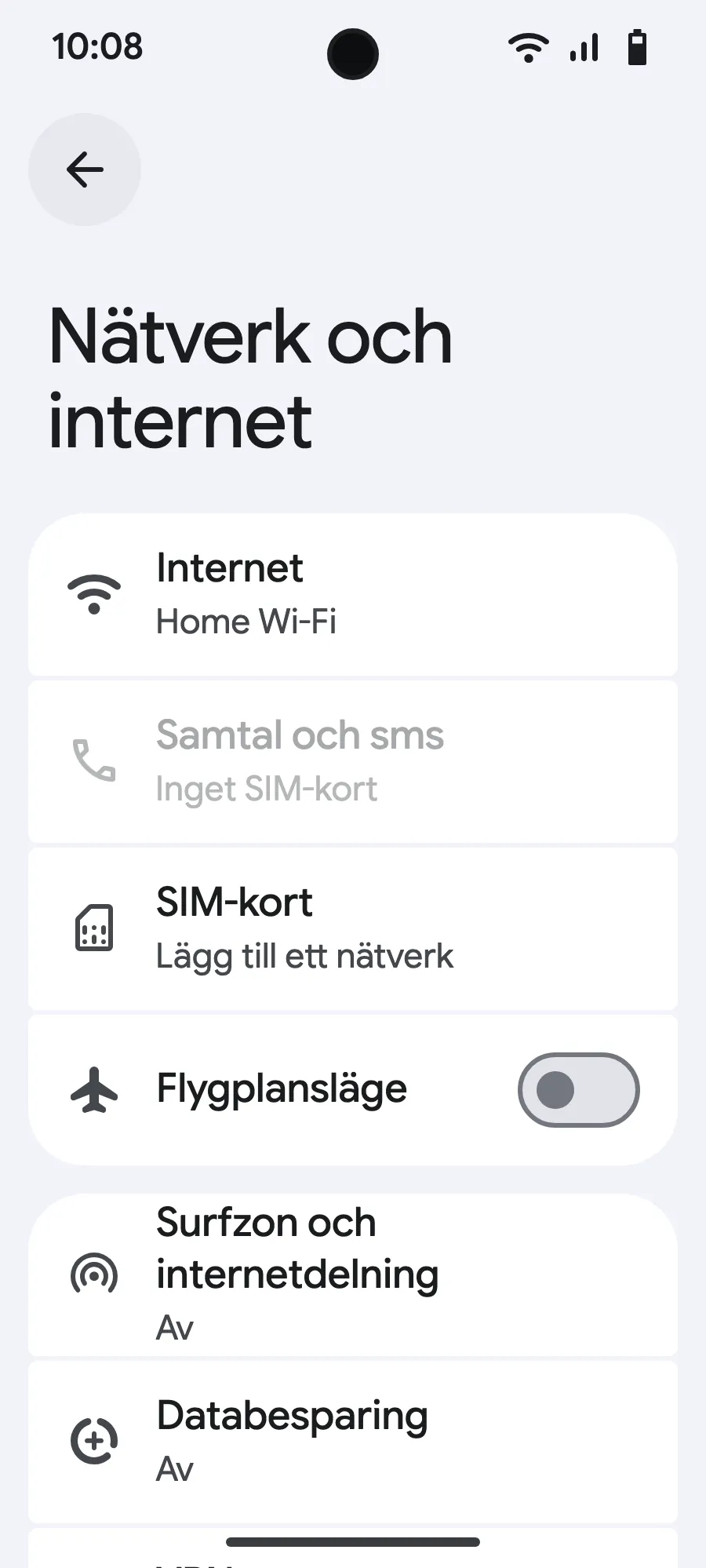 Tryck på ”SIM-kort” (Lägg till ett nätverk).