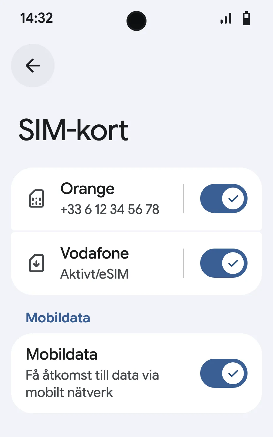 Slå på mobildata för det nya eSIM:et.