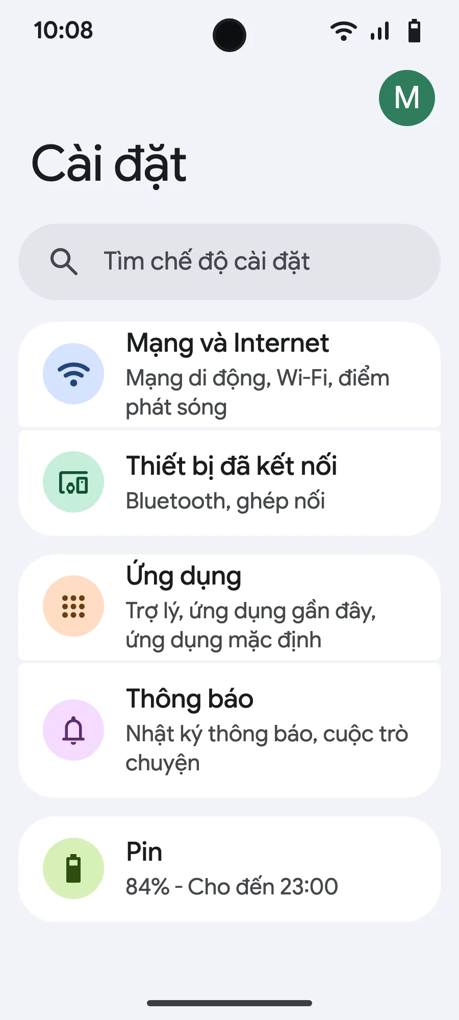Mở Cài đặt, rồi Mạng và Internet.