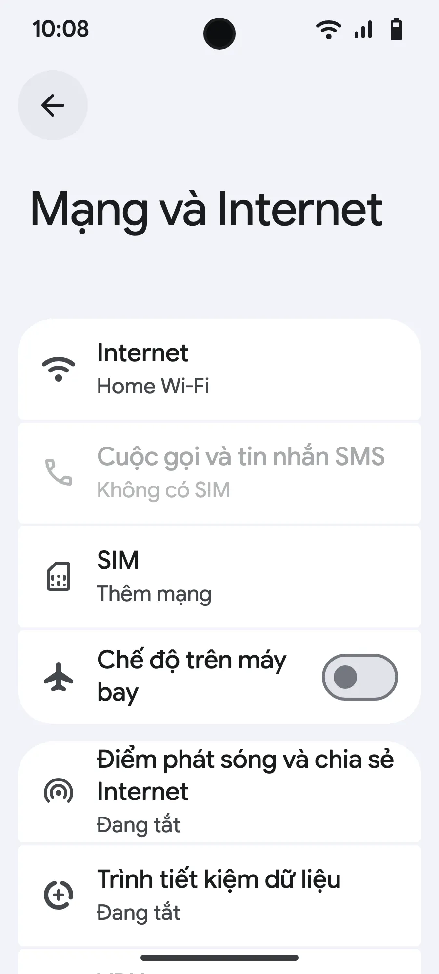 Chạm “SIM” (Thêm mạng).