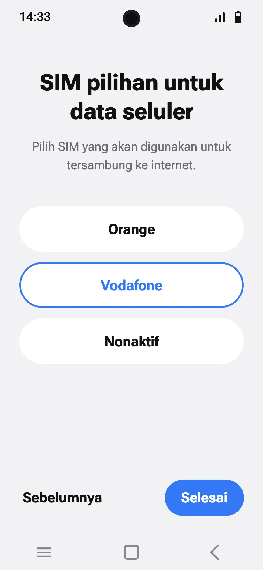 Pilih eSIM baru untuk data seluler.