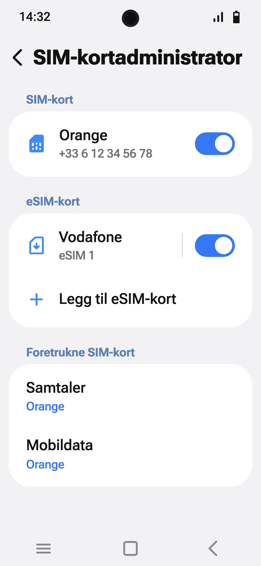 Når du lander, slår du på det nye eSIM-et i SIM-behandling. Det viser navnet til en lokal operatør eller partneroperatør.