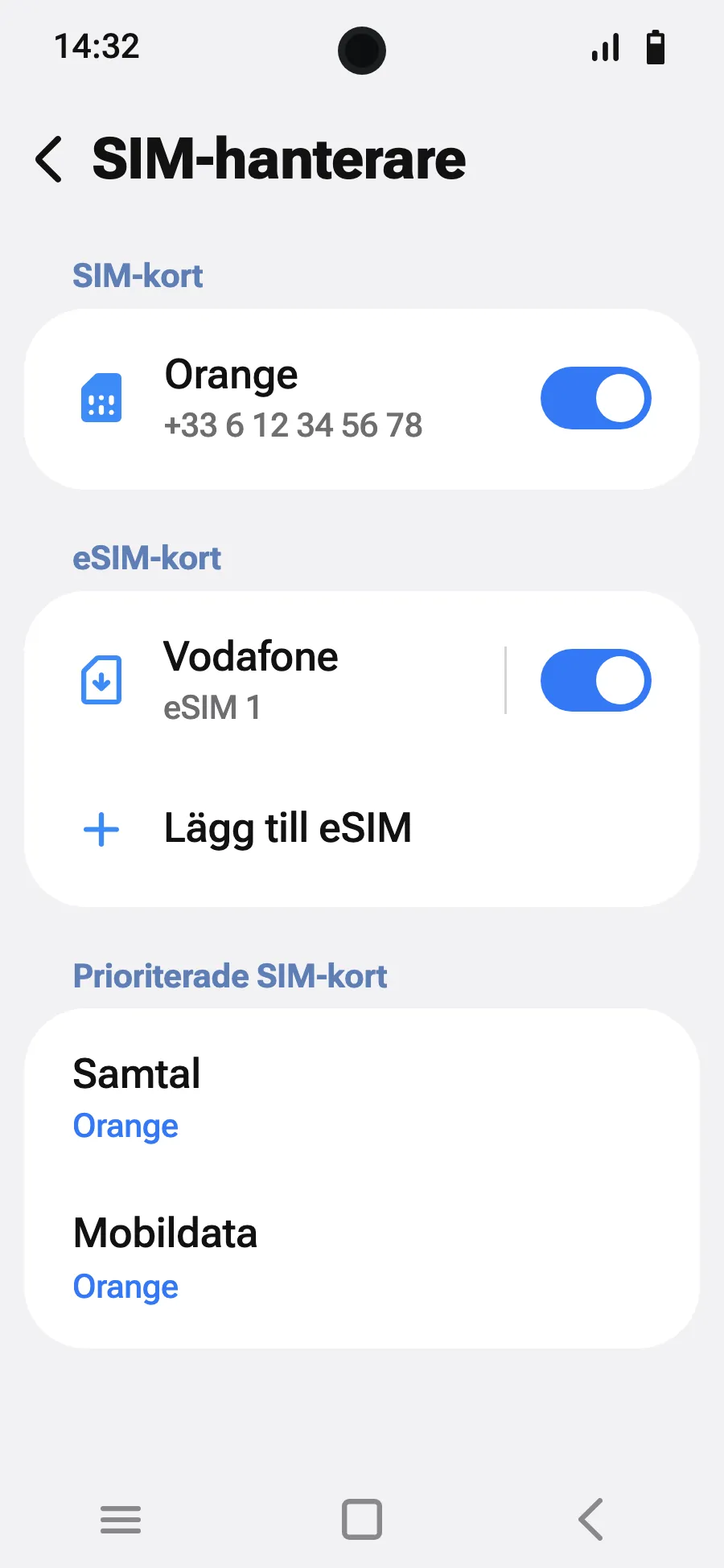 När du landar, slå på ditt nya eSIM i SIM-hanteraren. Det har namnet på en lokal operatör eller partneroperatör.
